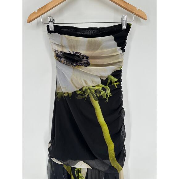 ZARA Strapless Midi Dress Floral Print Tulle Ruched Y2k Style Maxi Blogger Fav - Picture 5 of 15